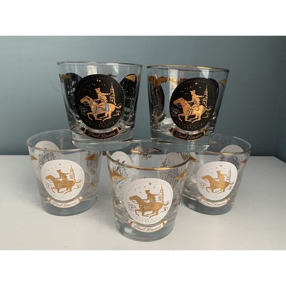 Vintage Libbey Americana Rocks Glass Paul Revere Old Ironsides Monticello 24K - Picture 1 of 16